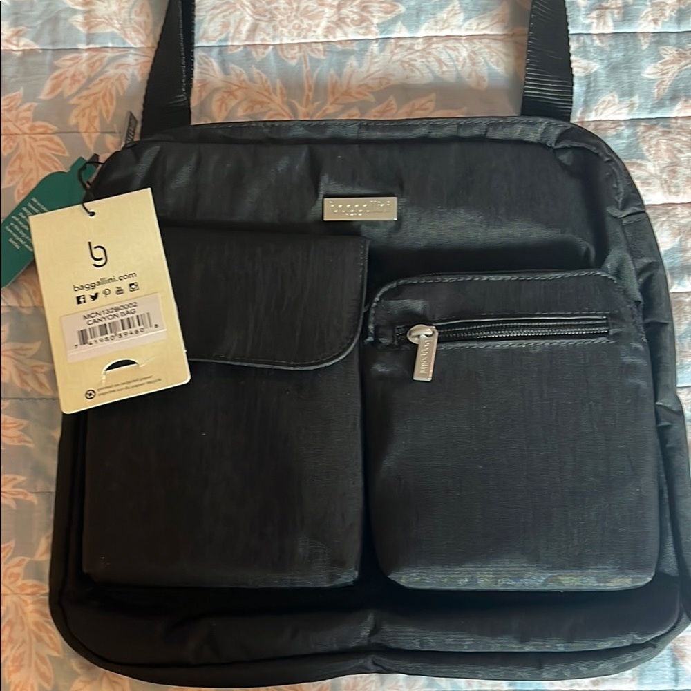 Baggallini Black Crossbody Bag (muted black on black camo/animal print)